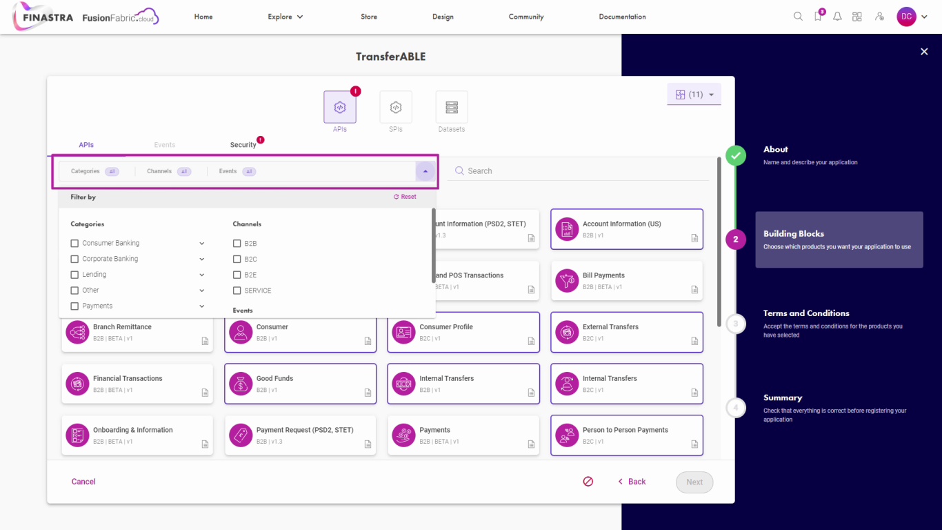 Select the APIs.